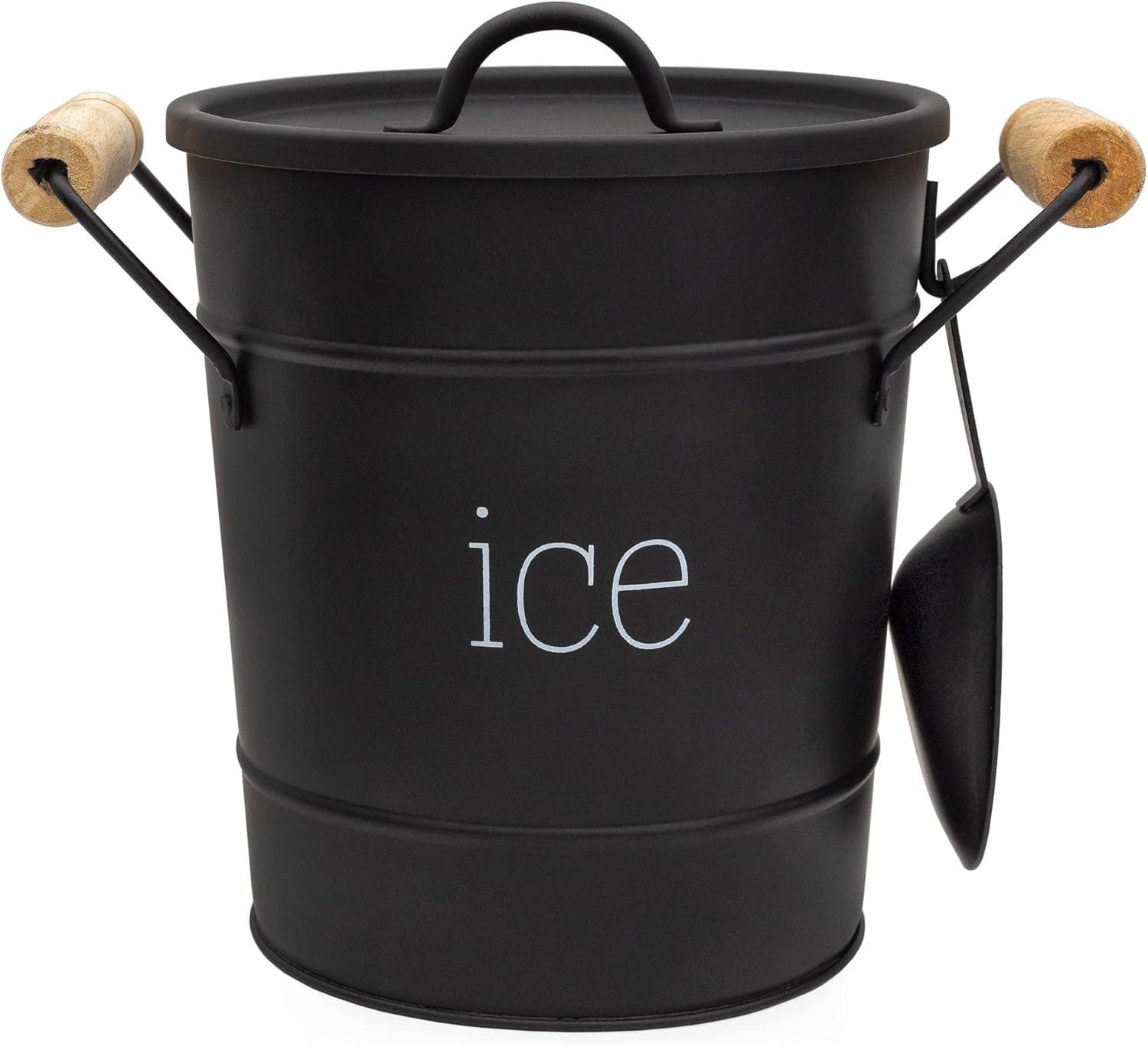 AuldHome Design Black Farmhouse Enamelware Ice Bucket; Retro Style Insulated Metal Ice Server
