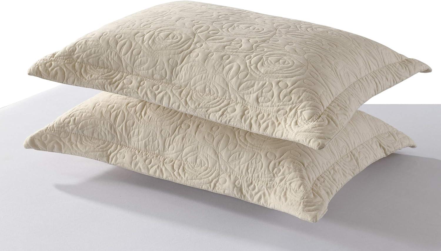 MarCielo 2-Piece Embroidered Pillow Shams, Queen Size Decorative Microfiber Pillow Covers Set, Standard Size Beige