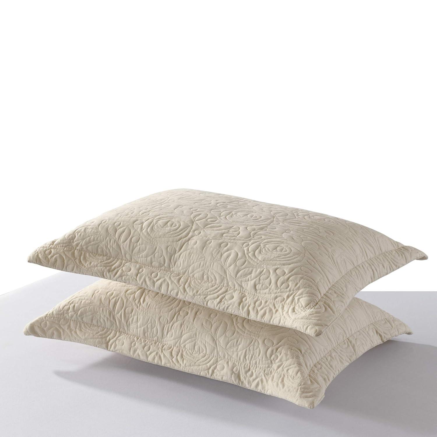 MarCielo 2-Piece Embroidered Pillow Shams, Decorative Microfiber Pillow Covers Set, Standard Size, Beige