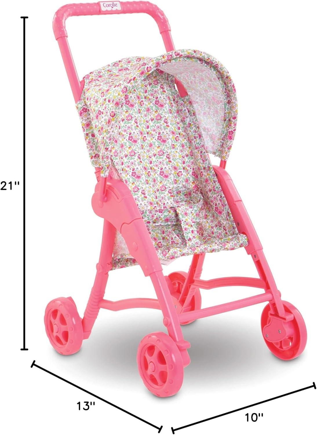 Corolle Baby Doll Stroller with Folding Canopy - Mon Premier Poupon Accessory Fits 12" Dolls, Pink/Floral Pattern, for Kids Ages 18 Months and up