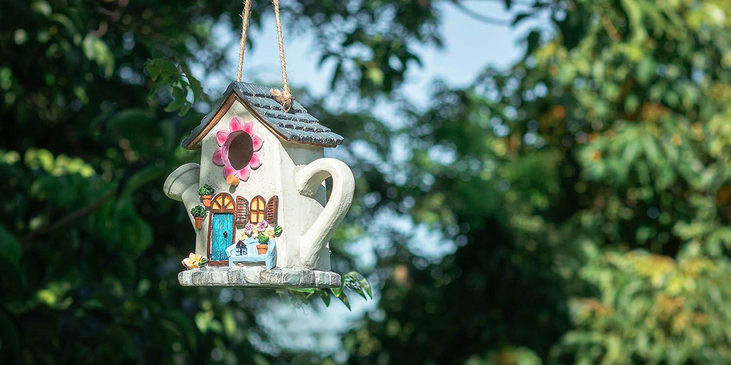Yinns Bird House, Hanging Birds House for Outside, Wild Birdhouse, Decorative Watering Can Bird House for Home Garden Decor