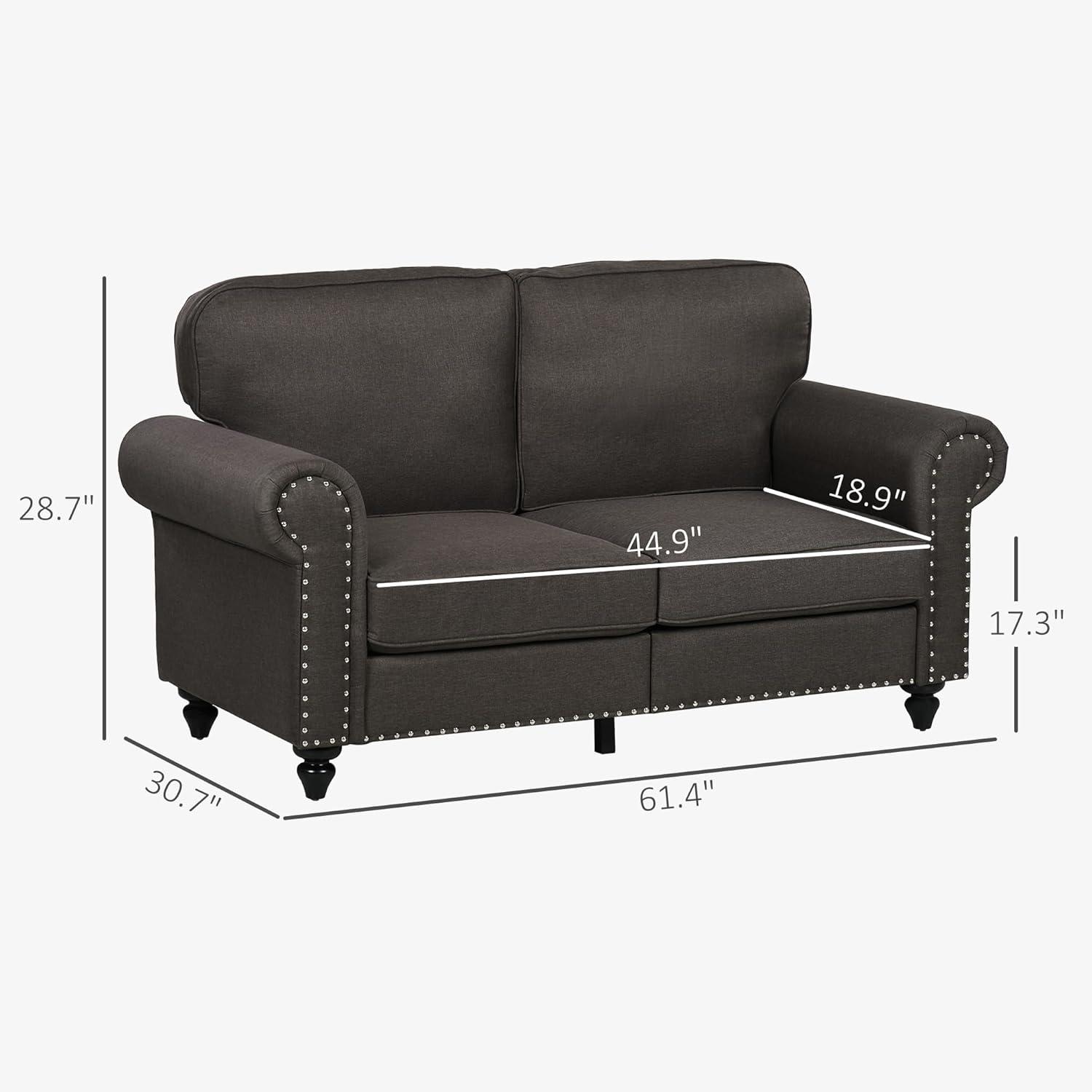 Dark Brown Fabric Upholstered Mid Century Modern Loveseat Sofa