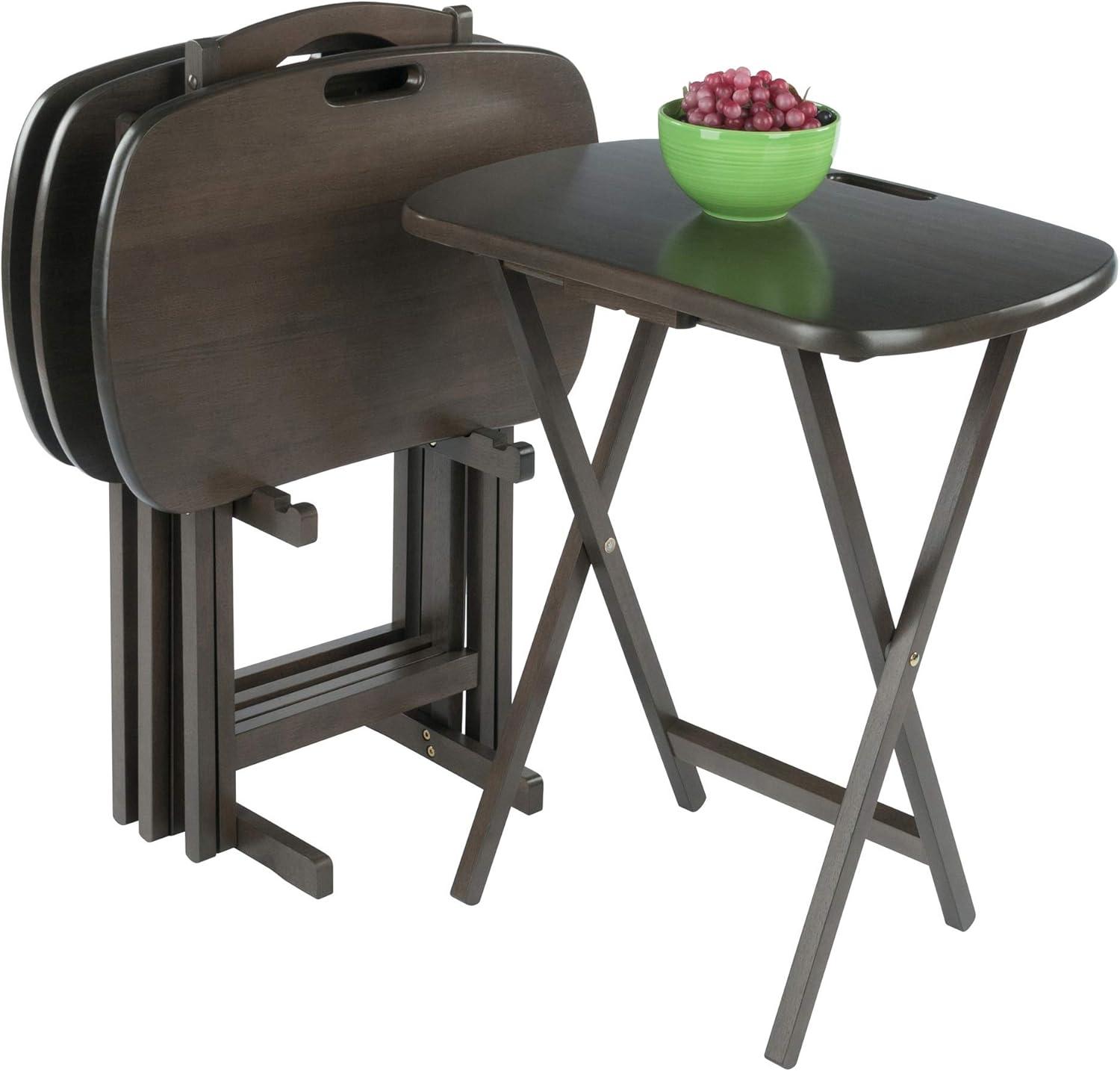 5pc Set Lucca Snack Tables Oyster Gray - Winsome: Portable Folding TV Tray Set, 4 Trays & Stand