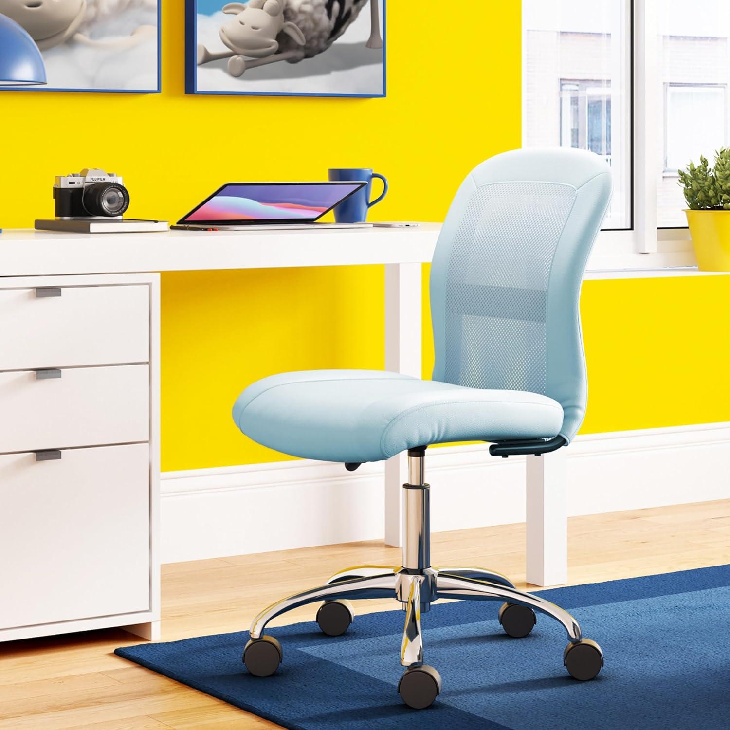 Blue Sky Faux Leather Mid-Back Armless Task Chair with Chrome Base