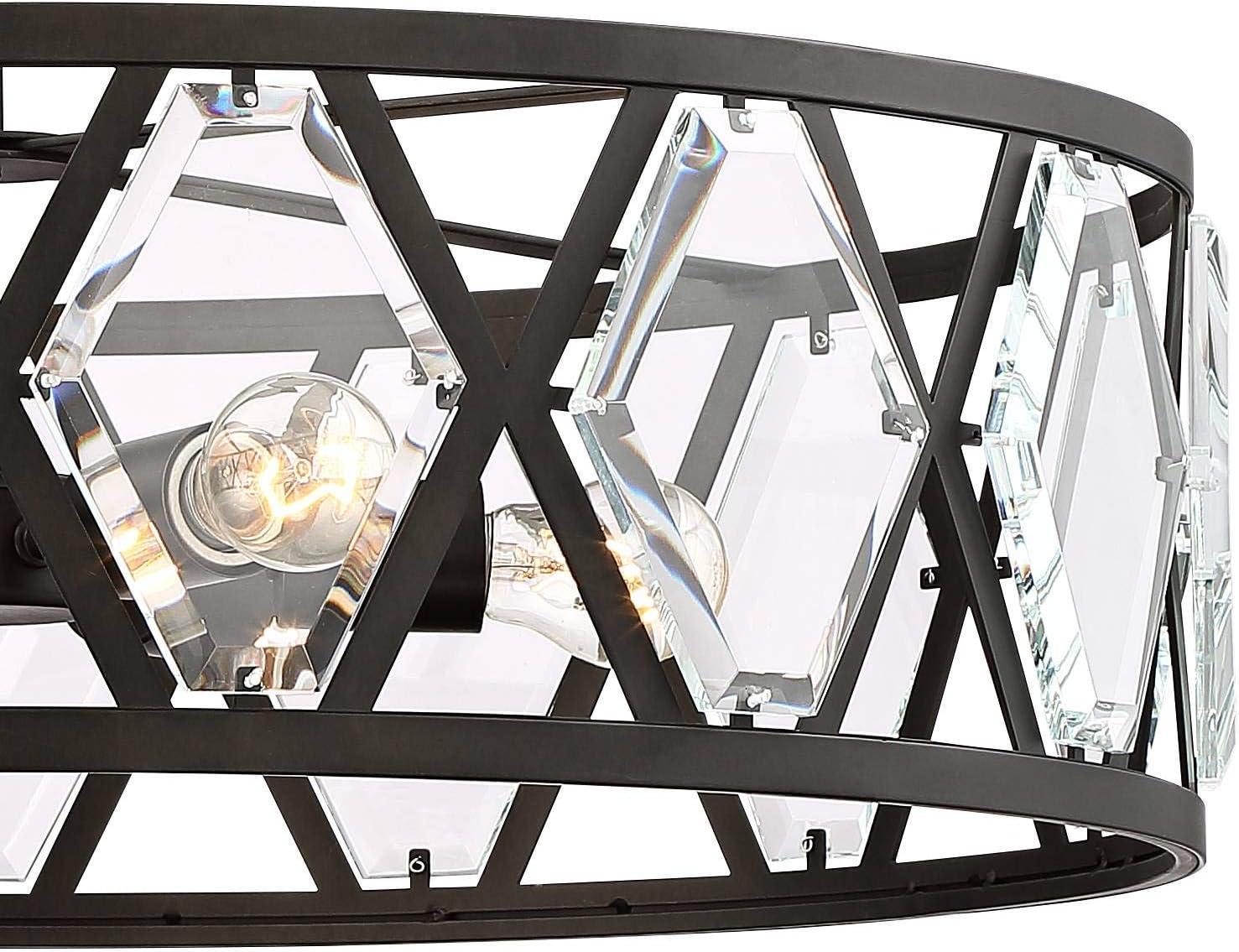 Regency Hill Lexington Black Pendant Chandelier 26" Wide Industrial Drum Clear Crystal 6-Light Fixture for Dining Room House Kitchen Island Entryway