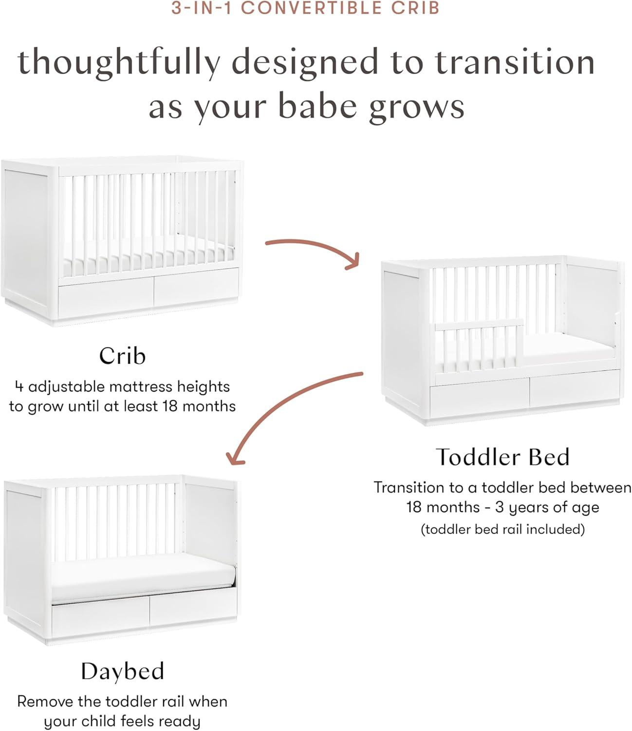 White Pine 3-in-1 Convertible Storage Crib with Toddler Bed Kit