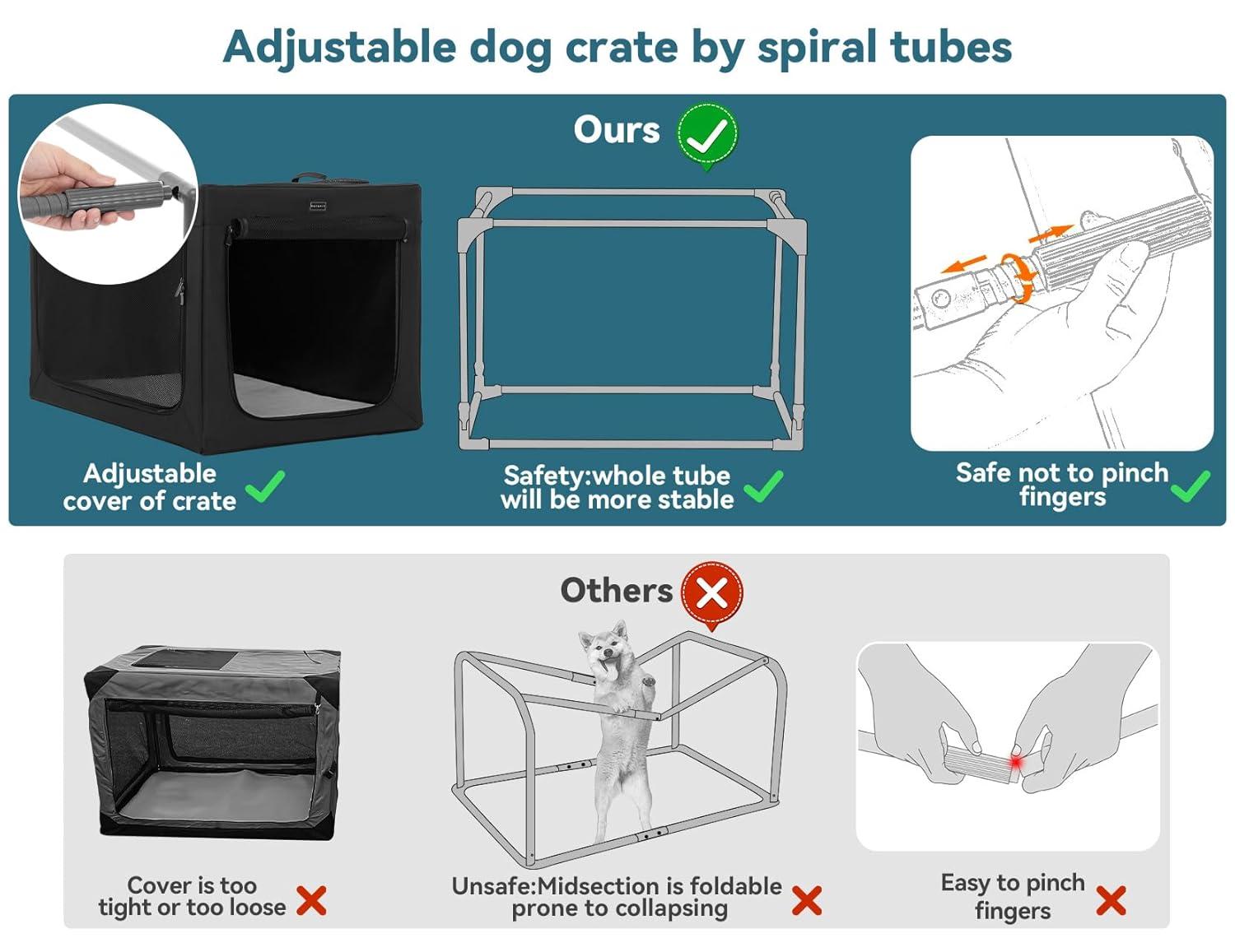 PETSFIT 30in Portable Dog Crate,Comfy Inside with Thicken Mat, Collapsible Crate for Home and Travel,Black