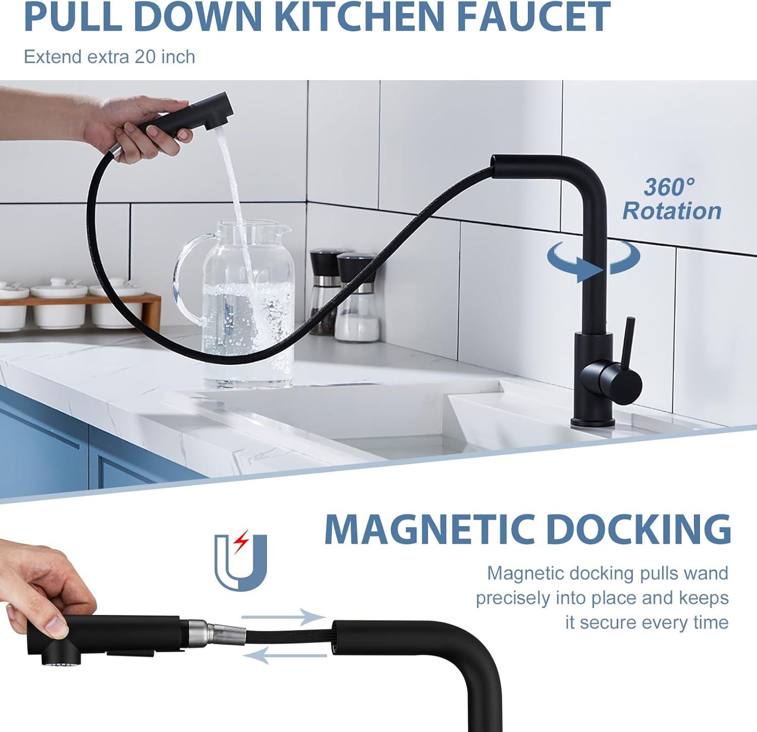 Matte Black Stainless Steel Pull-Out Spray Kitchen Faucet