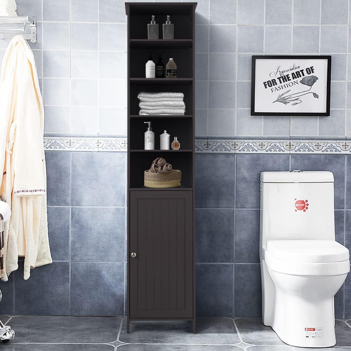 Costway 72''  Bathroom Tall Floor Storage Cabinet Freestand Shelving Display Brown