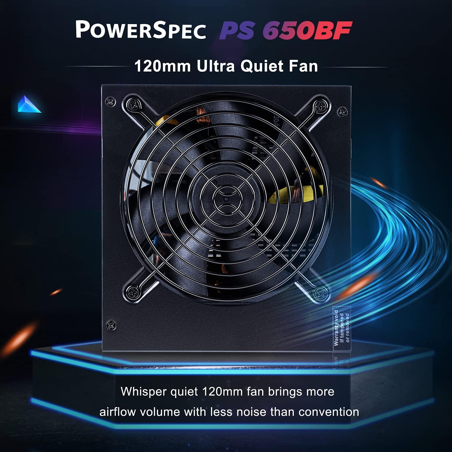 PowerSpec 650W Power Supply Semi Modular 80 Plus Bronze Certified ATX PSU Active PFC SLI Crossfire Ready Gaming PC Computer Power Supplies, PS 650BSM(White Edition)