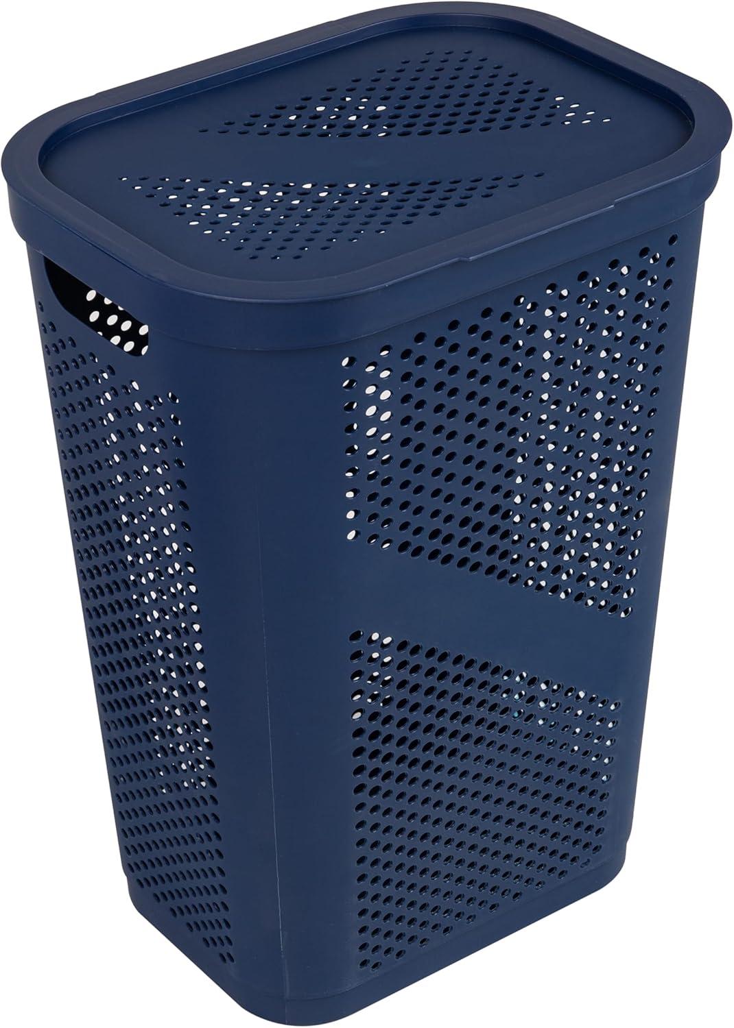 Mind Reader Large Hinged Lid Laundry Hamper, Navy
