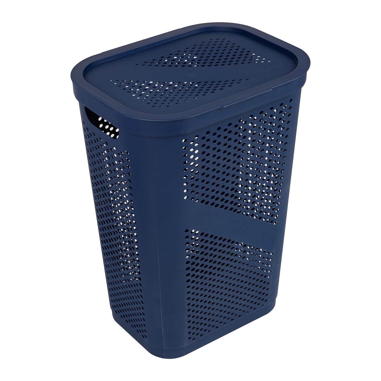 Mind Reader Large Hinged Lid Laundry Hamper, Navy