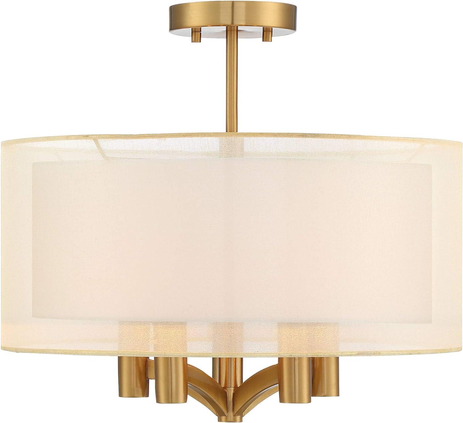 Possini Euro Design Caliari Modern Ceiling Light Semi Flush Mount Fixture 18" Wide Warm Brass Double Drum Shade for Bedroom Kitchen Hallway Bathroom