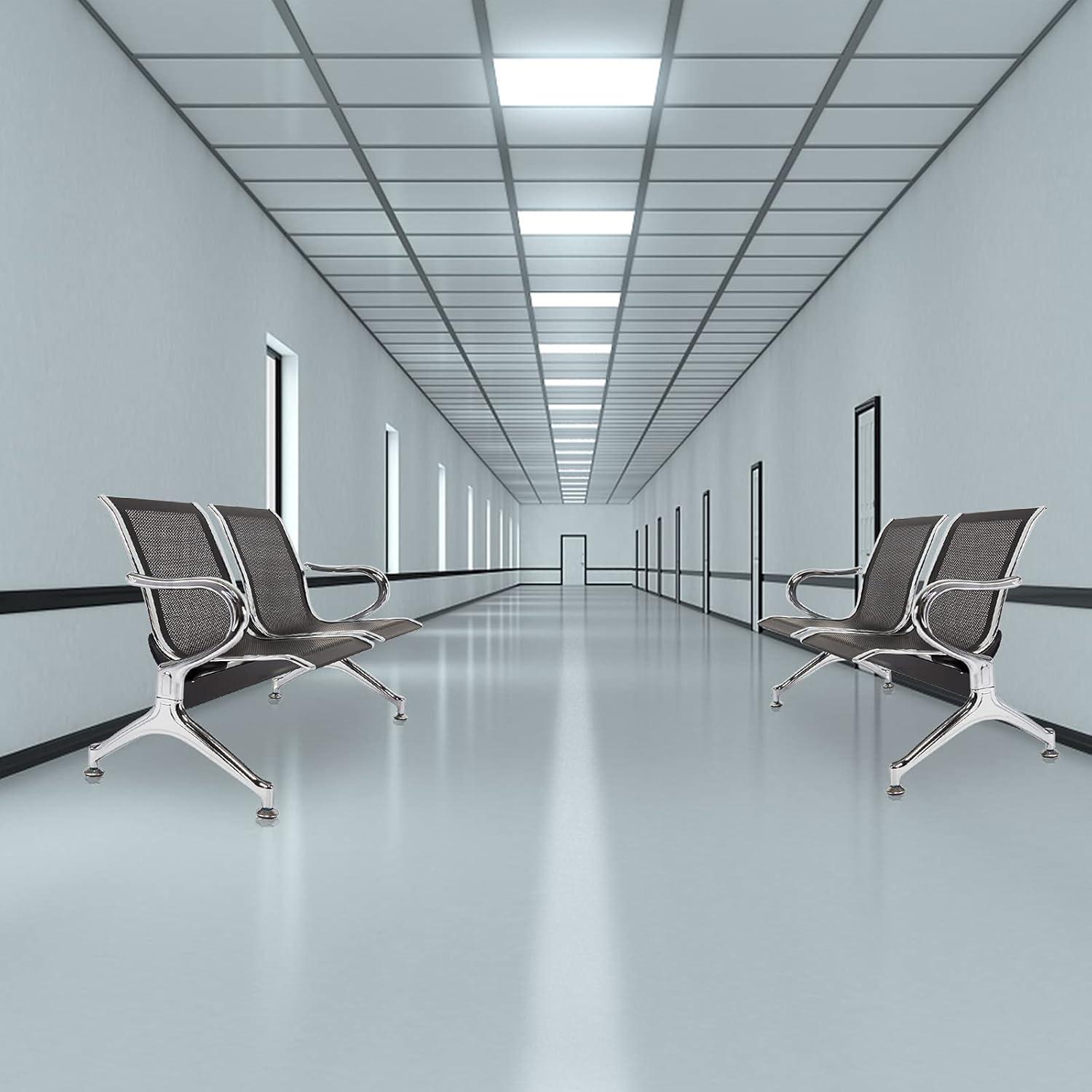 Kinbor Sillas de Sala de Espera, Sillas de Recepción de 3 Asientos, Muebles de Oficina para Invitados, Asientos para Banco de Aeropuerto, Hospital, Negro