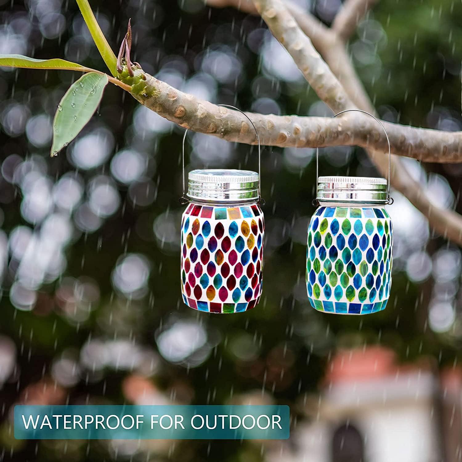 Colorful Mosaic Glass Solar Hanging Lanterns with LED Lights