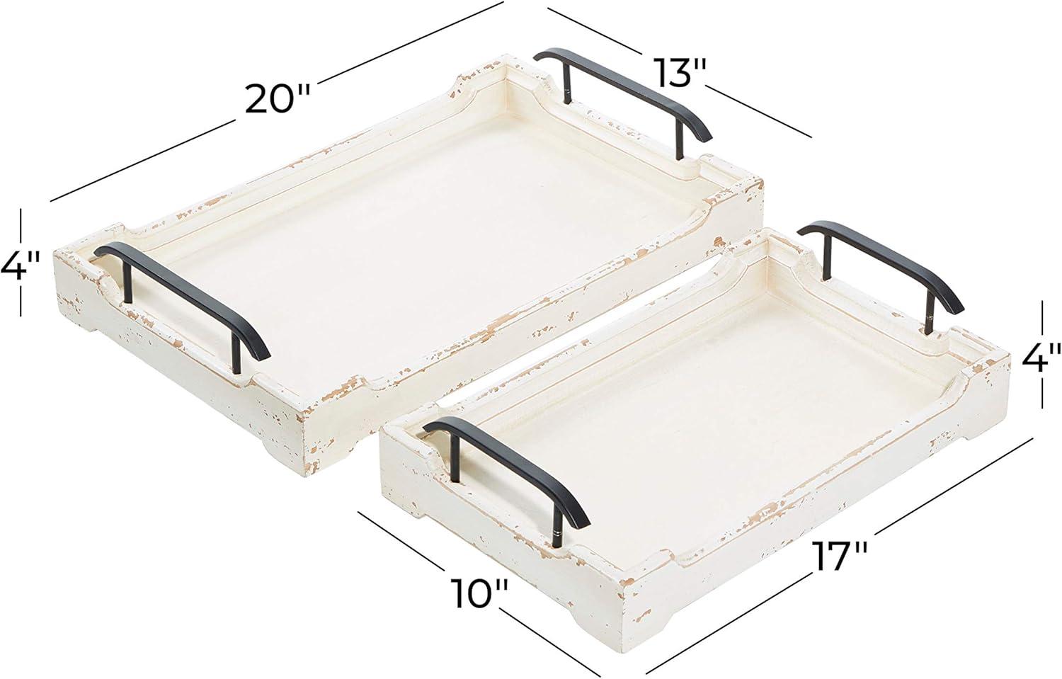 DecMode 20", 17"W White Wood  Tray with Metal Handles, 2-Pieces