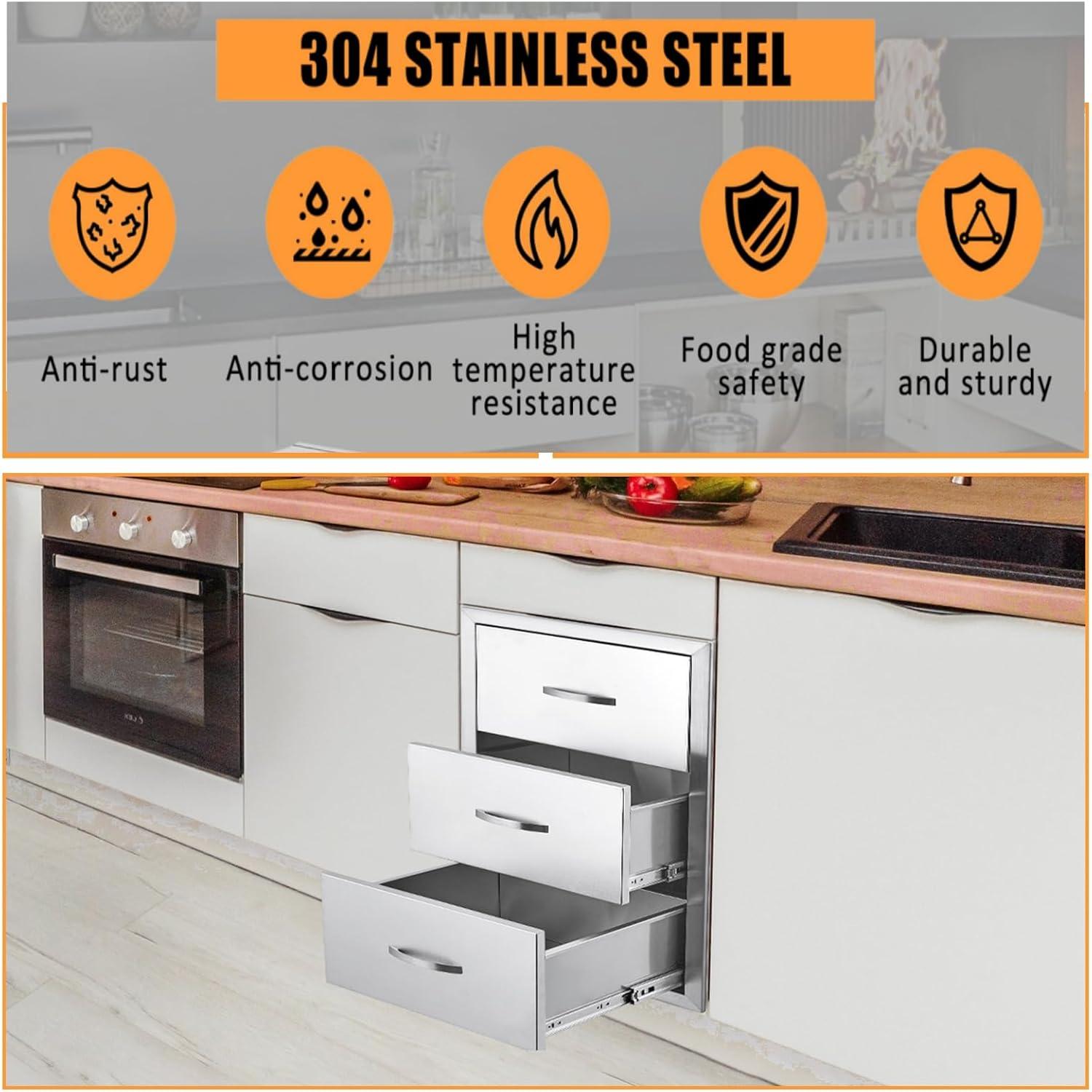 Stainless Steel 3-Drawer Outdoor Kitchen Storage Unit