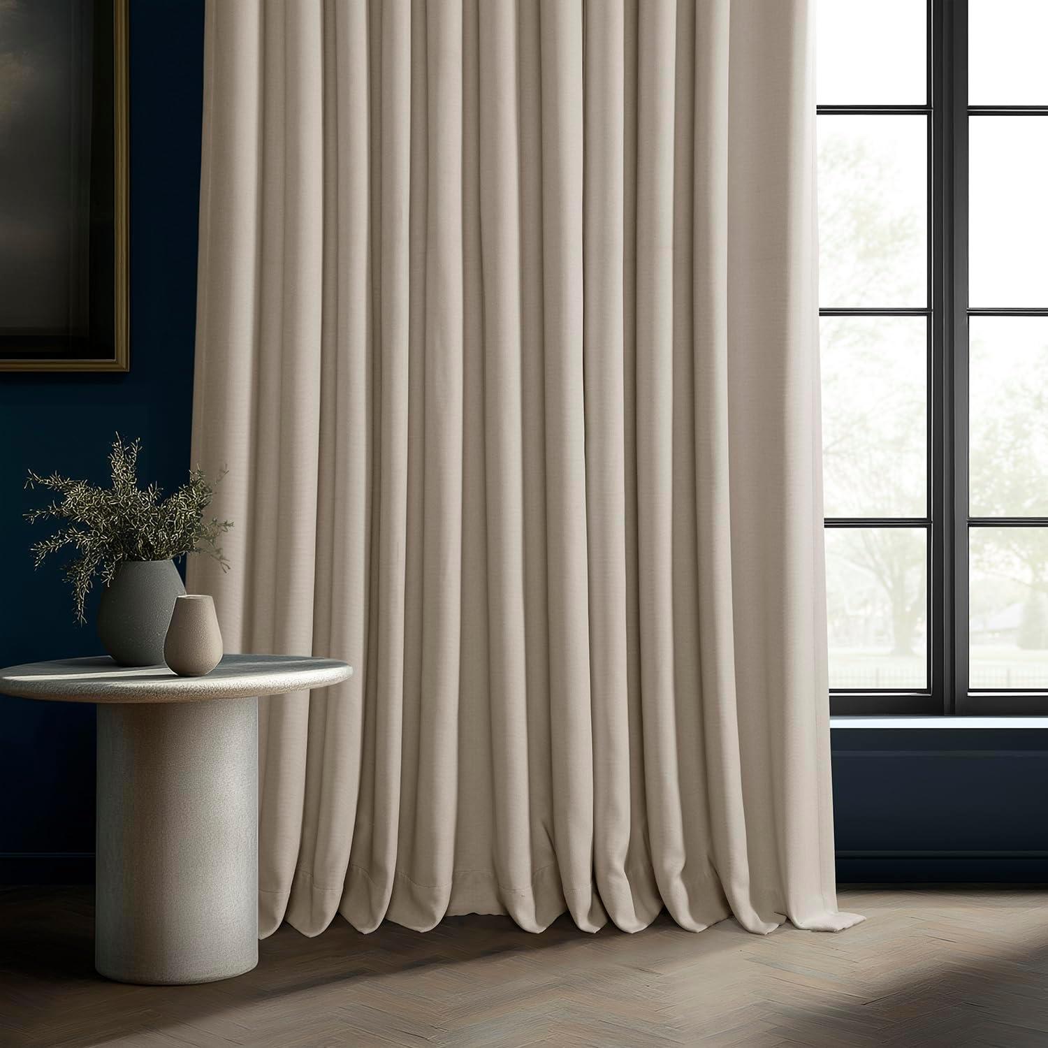 Birch Faux Linen Extra Wide Room Darkening Curtain (1 Panel), Birch, 100W X 120L