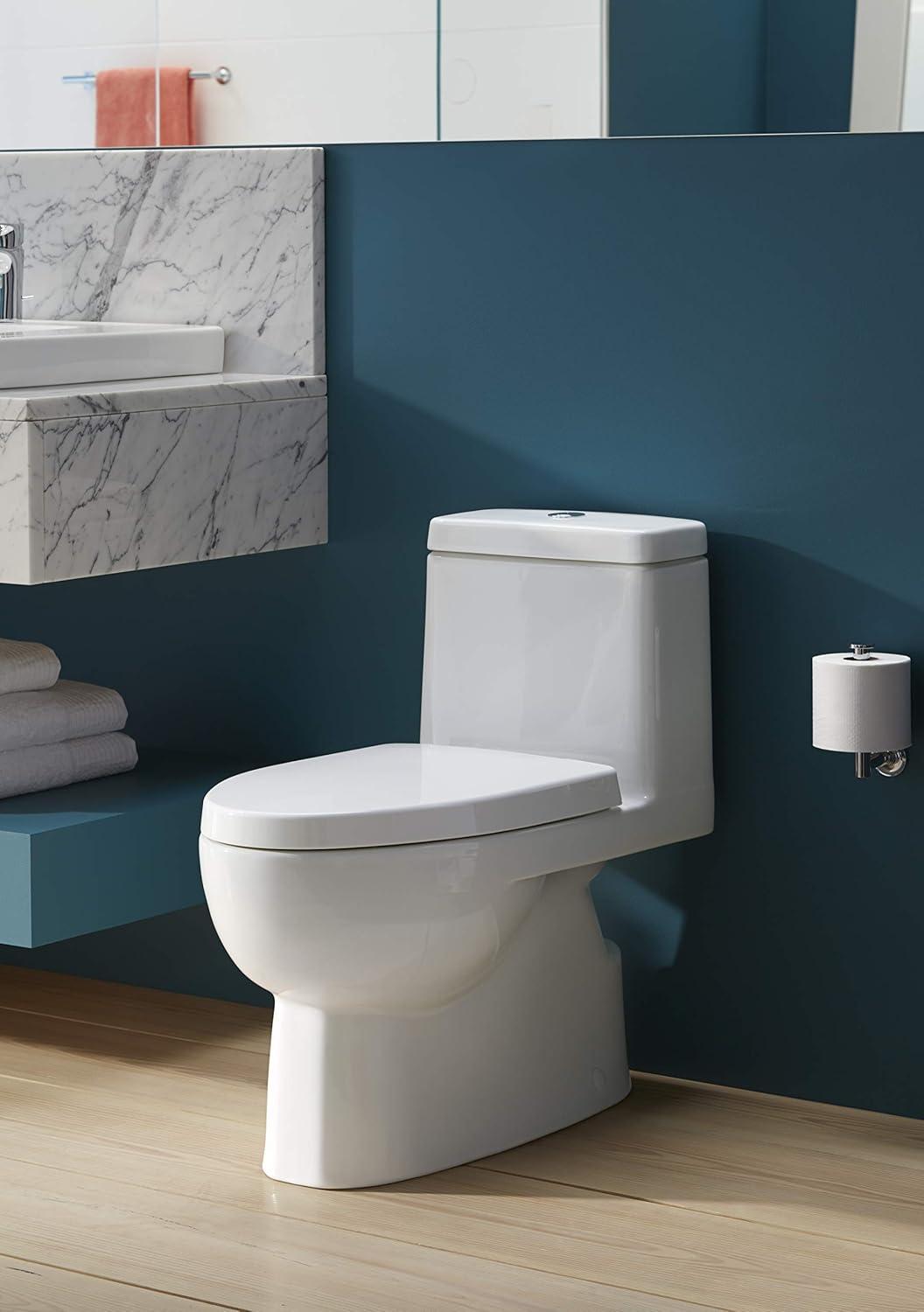 White Compact Elongated One-Piece Dual Flush Toilet