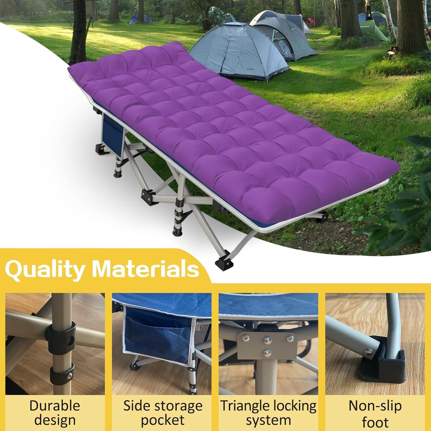 Cot, Camping Cot with Comfortable Thick Pad Cots for Sleeping Heavy Duty Camping Bed Folding Cot Double Layer Oxford with Carry Bag for Home Nap Outdoor Travel