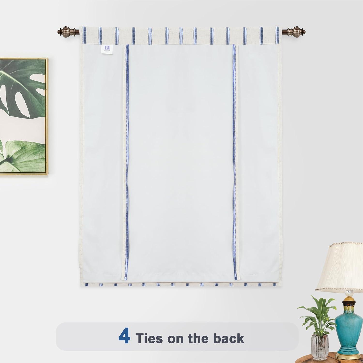 DriftAway Farmhouse Double Layer Linen Blackout Tie Up Curtains Thermal Insulated Vertical Striped Fully Lined Balloon Roman Shade Bathroom Window Adjustable Rod Pocket 25 Inch by 47 Inch Navy