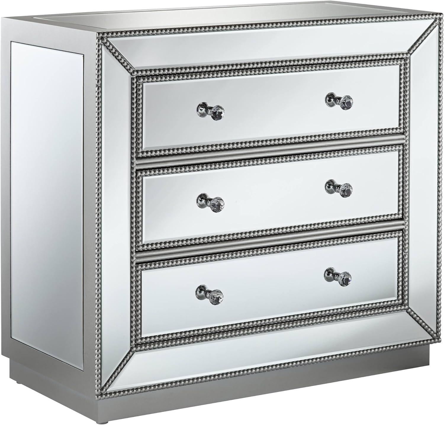 Trevi 32" Wide Mirrored Silver 3-Drawer Glam Accent Chest