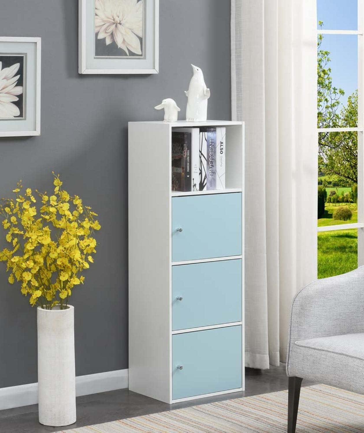 Convenience Concepts Xtra Storage 3 Door Cabinet with Shelf, White/Sea Foam Blue