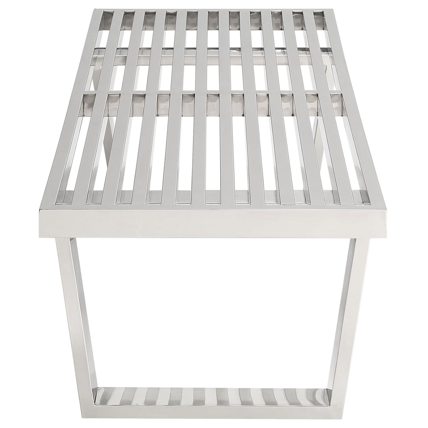 Modway Sauna 4 Stainless Steel Bench – Modern Entryway or Shower Bench with Brushed Finish and Open Slatted Design