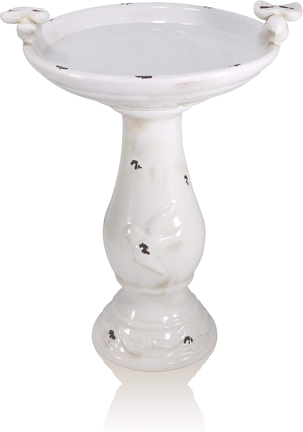 24" Antique Ceramic Birdbath With Birds - Brown - Alpine Corporation: Weather-Resistant, Freestanding Design