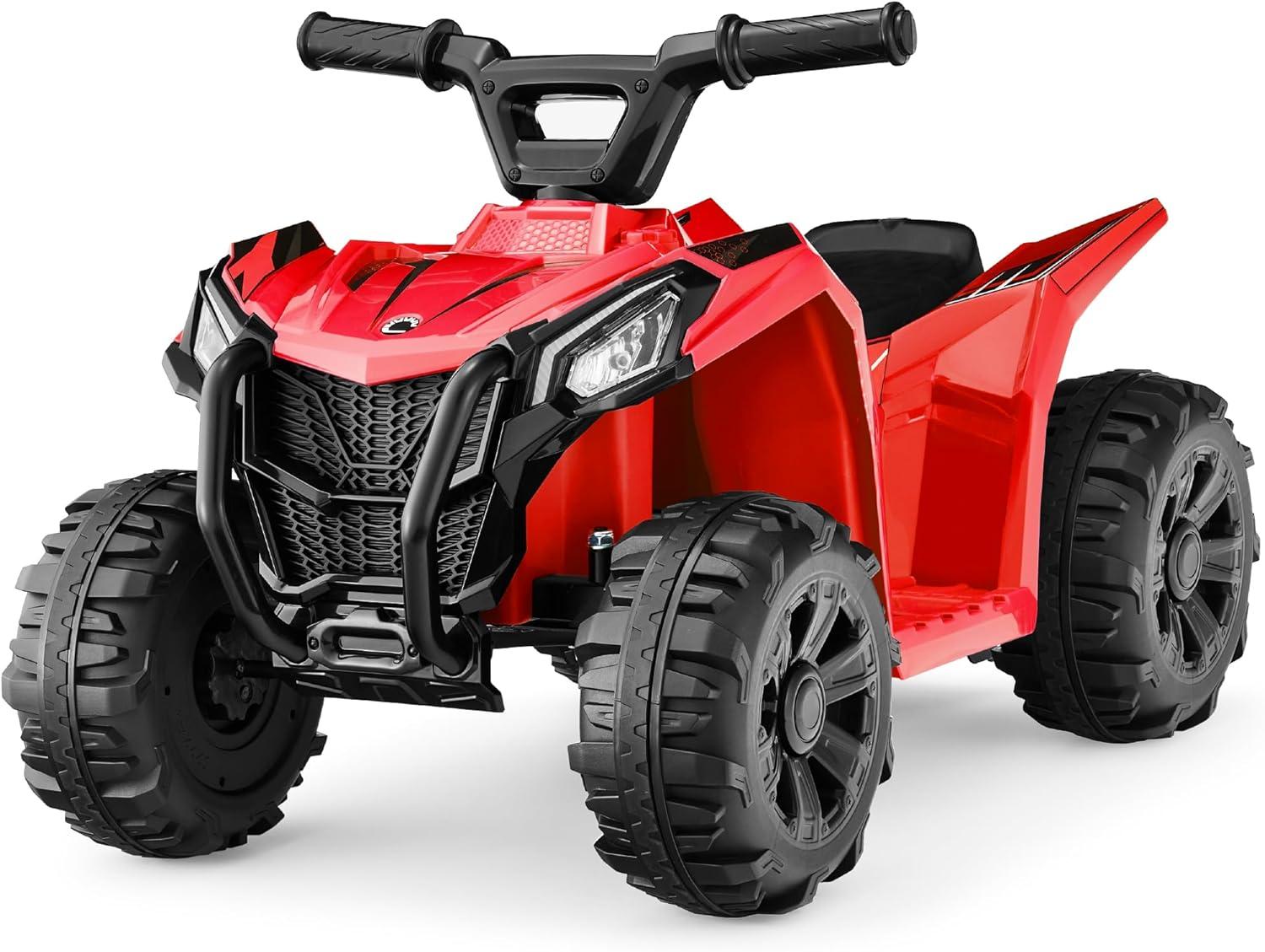 Red 6V Kids Ride-On Quad ATV with Treaded Tires