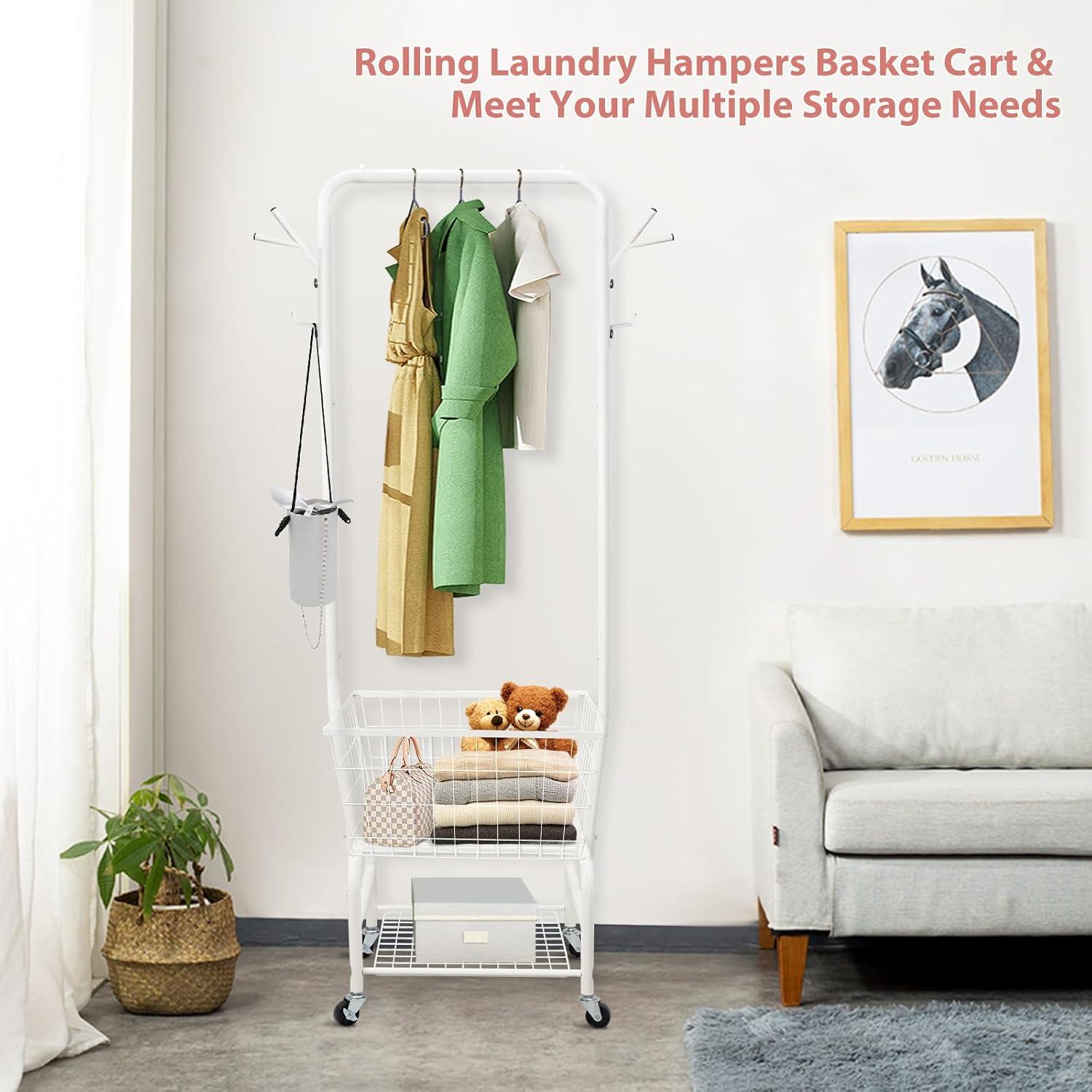 Metal Free Standing Laundry Cart with Wheels