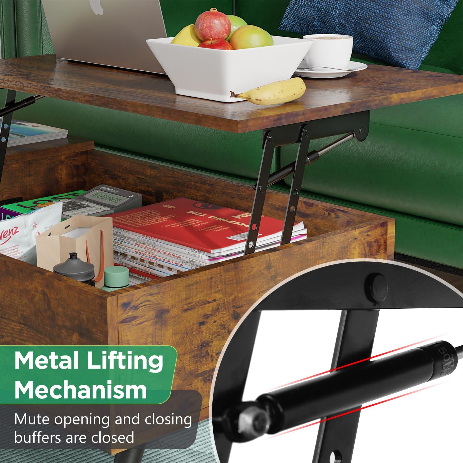 PayLessHere 39" Lift Top Coffee Table with Adjustable Storage and Hidden Compartment Small Wood Coffee Table Center Table for Home Living Room Office Apartment Reception Room,Brown