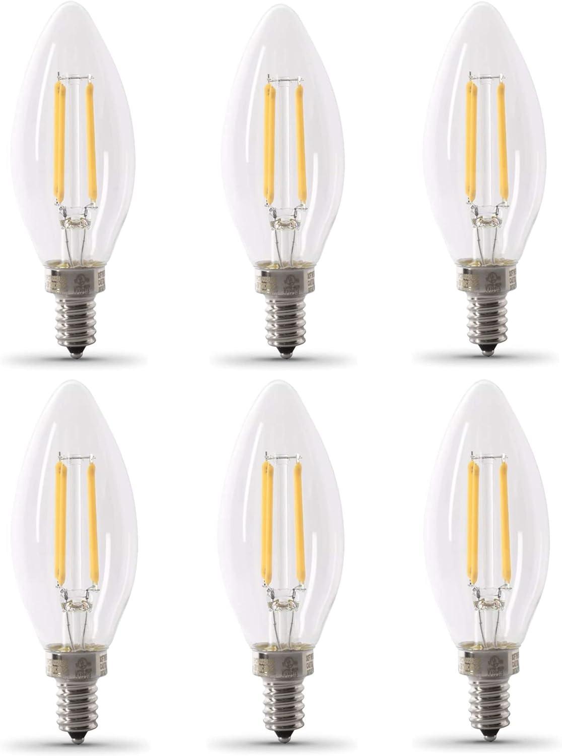 Clear Dimmable LED B10 Candelabra Bulbs, 6-Pack