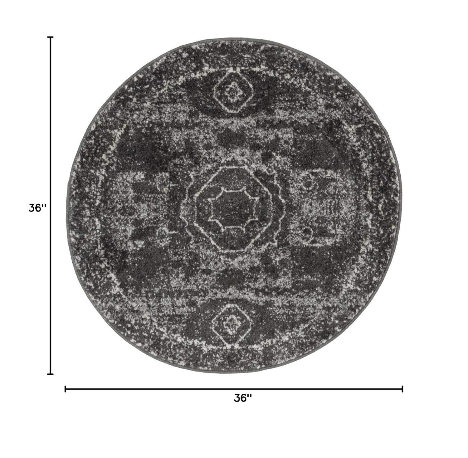 Unique Loom Bromley Collection Area Rug - Wells (3' Round Dark Gray/Gray)