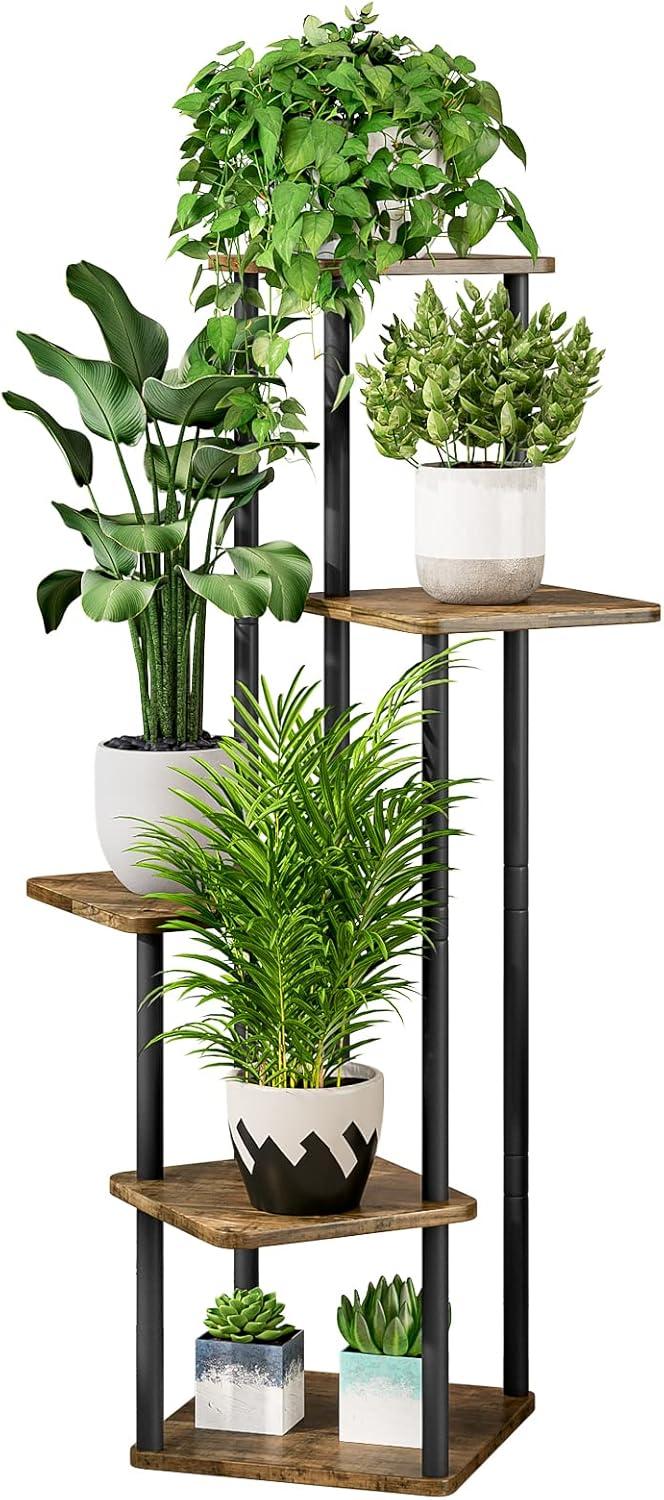 Black 5-Tier Metal and MDF Indoor Plant Stand