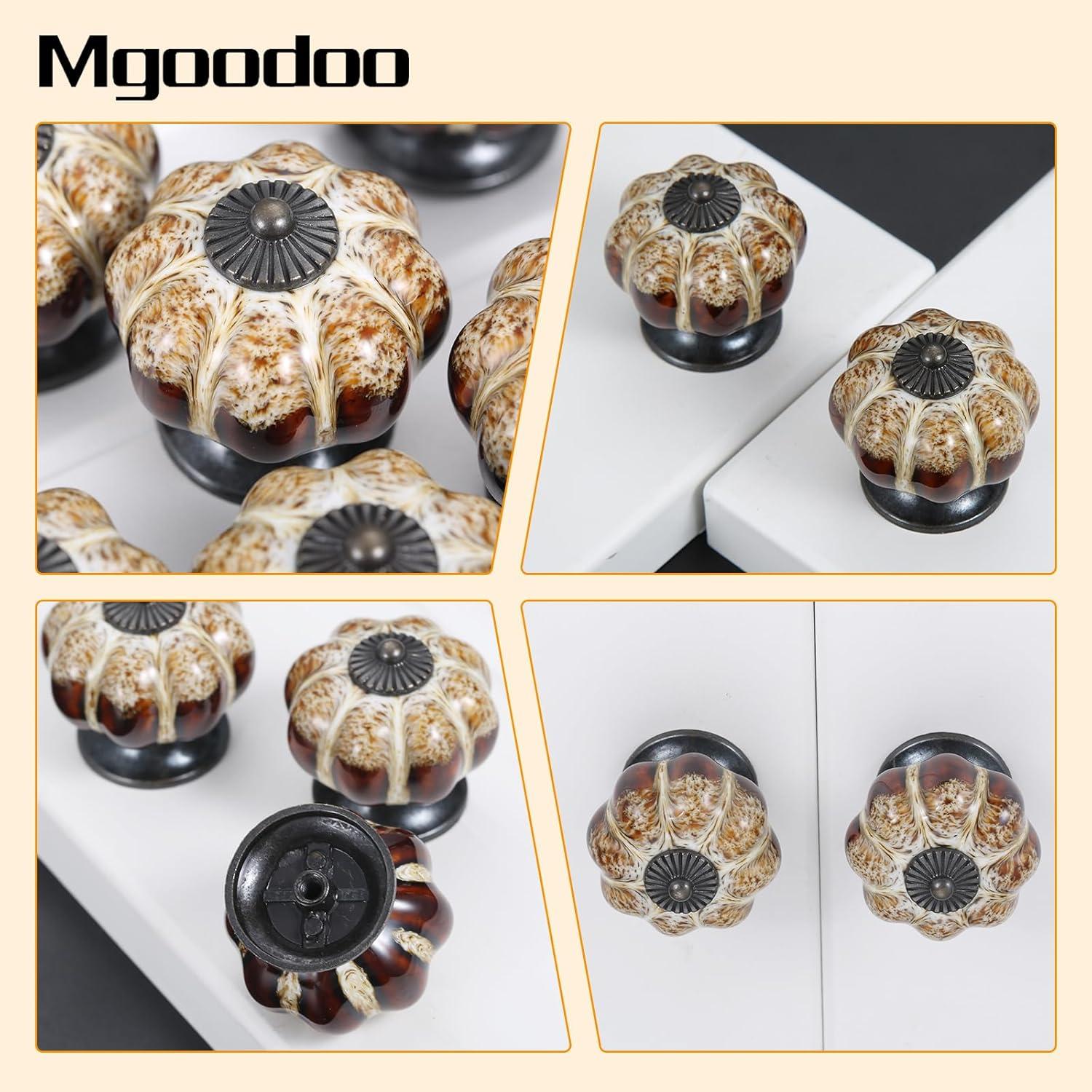 Mgoodoo 1.57" Ceramic Pumpkin Knobs, 20PCS Vintage Cabinet Drawer Pulls for Dresser Drawer Cupboard Closet Kitchen Hardware White