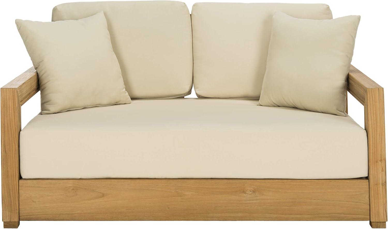 SAFAVIEH OUTDOOR COUTURE Montford 2-Seat Bench Natural Teak / Beige