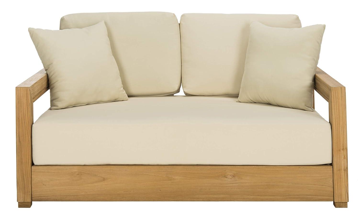 SAFAVIEH OUTDOOR COUTURE Montford 2-Seat Bench Natural Teak / Beige