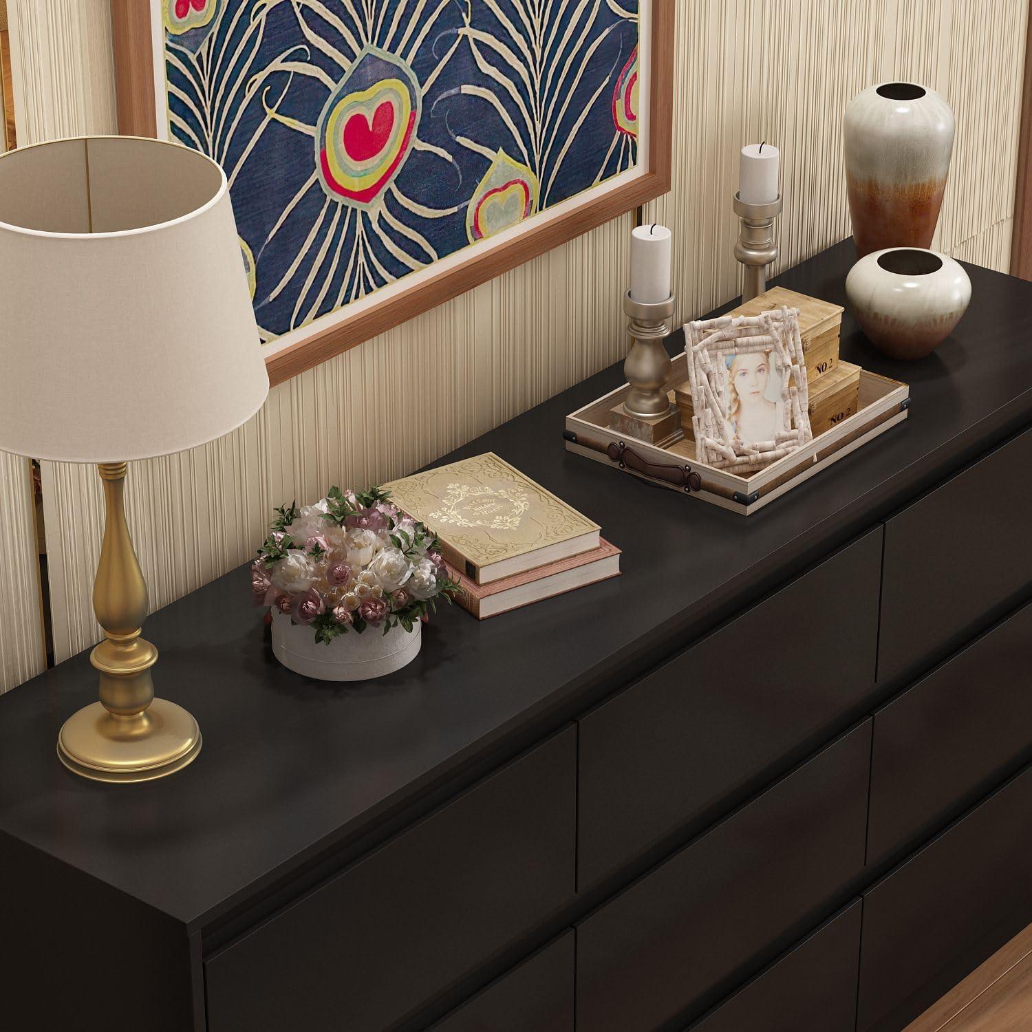FAMAPY Chest of Drawers Dresser No Handles, 6 Drawer Dresser with Wide Storage, Modern Contemporary 6-Drawer Chest, for Bedroom Black (59”W x 15.7”D x 32.3”H)