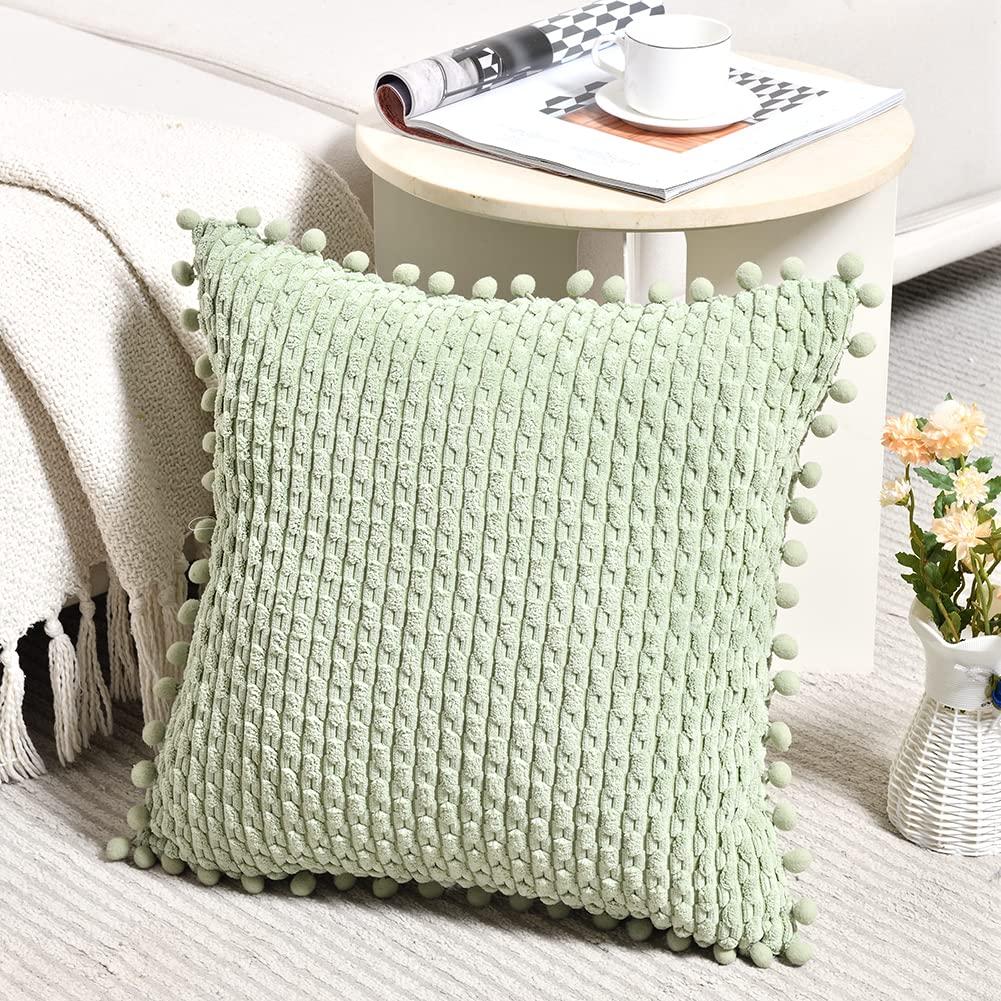 Fymlhomi 2 Packs Sage Green Decorative Throw Pillow Covers 18x18 Inch for Couch Bed Sofa, Modern Farmhouse Boho Home Decor, Soft Cute Plush Corduroy Cushion Case 45x45 CM