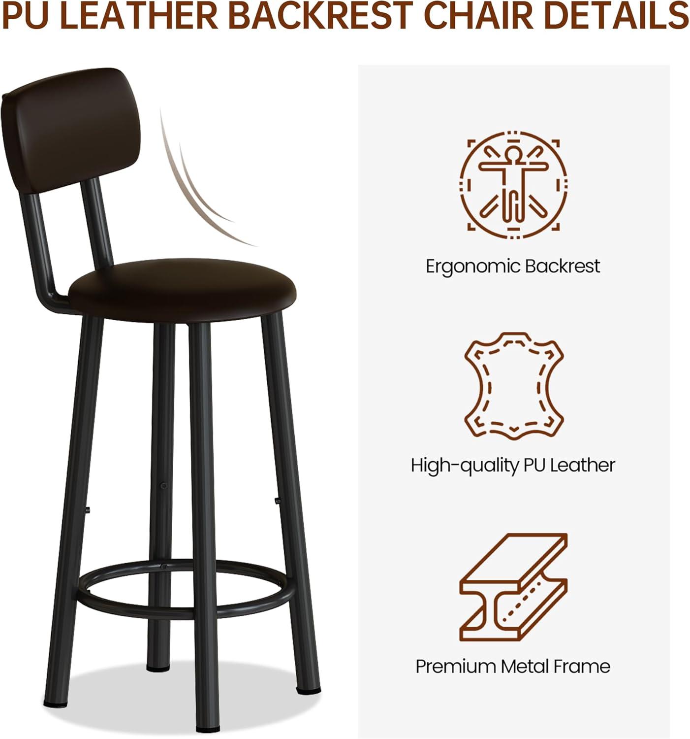 Whizmax Bar Table Set for 2 with Footrest, Kitchen Dining Table with 2 Upholstered Chairs, Small Space Counter Height Barstools for Counter Bar, Brown
