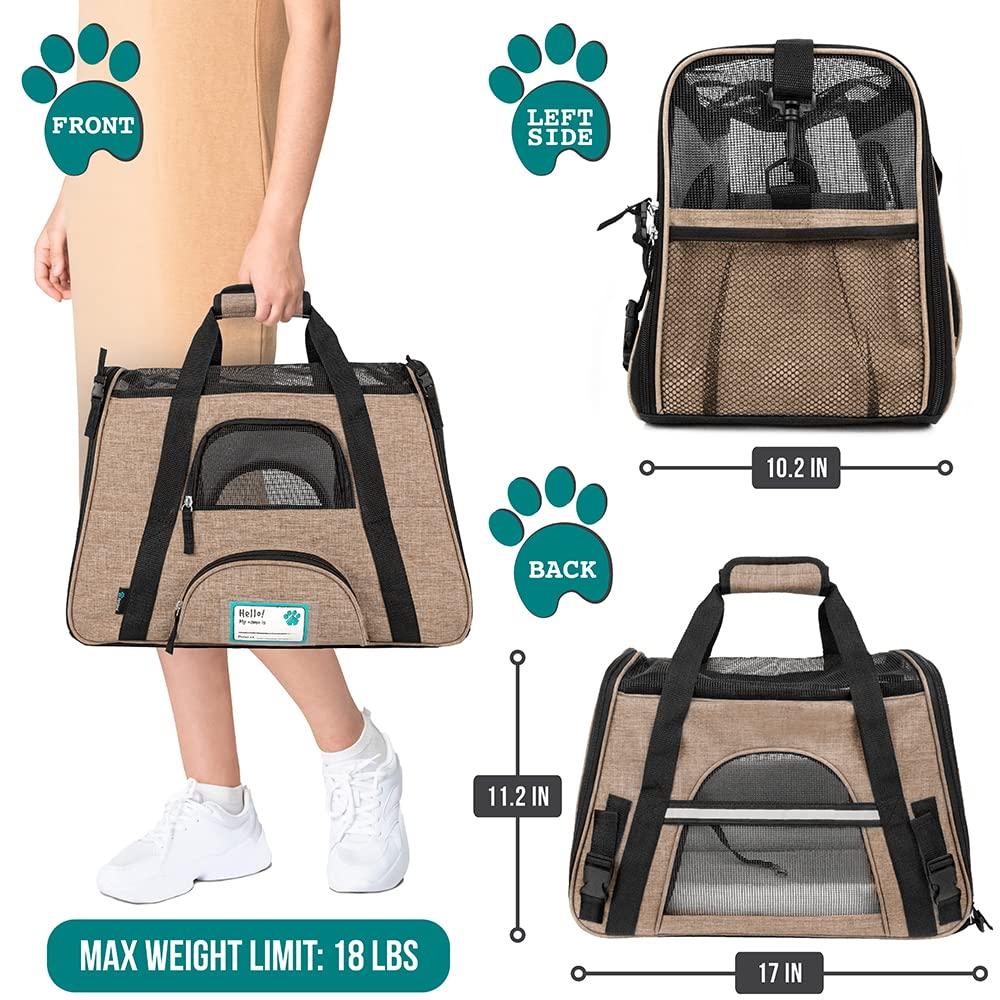 PetAmi Airline Approved Pet Carrier for Cat Dog, Soft Sided Travel Supplies Accessories, Ventilated Carrying Bag Kitten Puppy (Heather Taupe, Small)