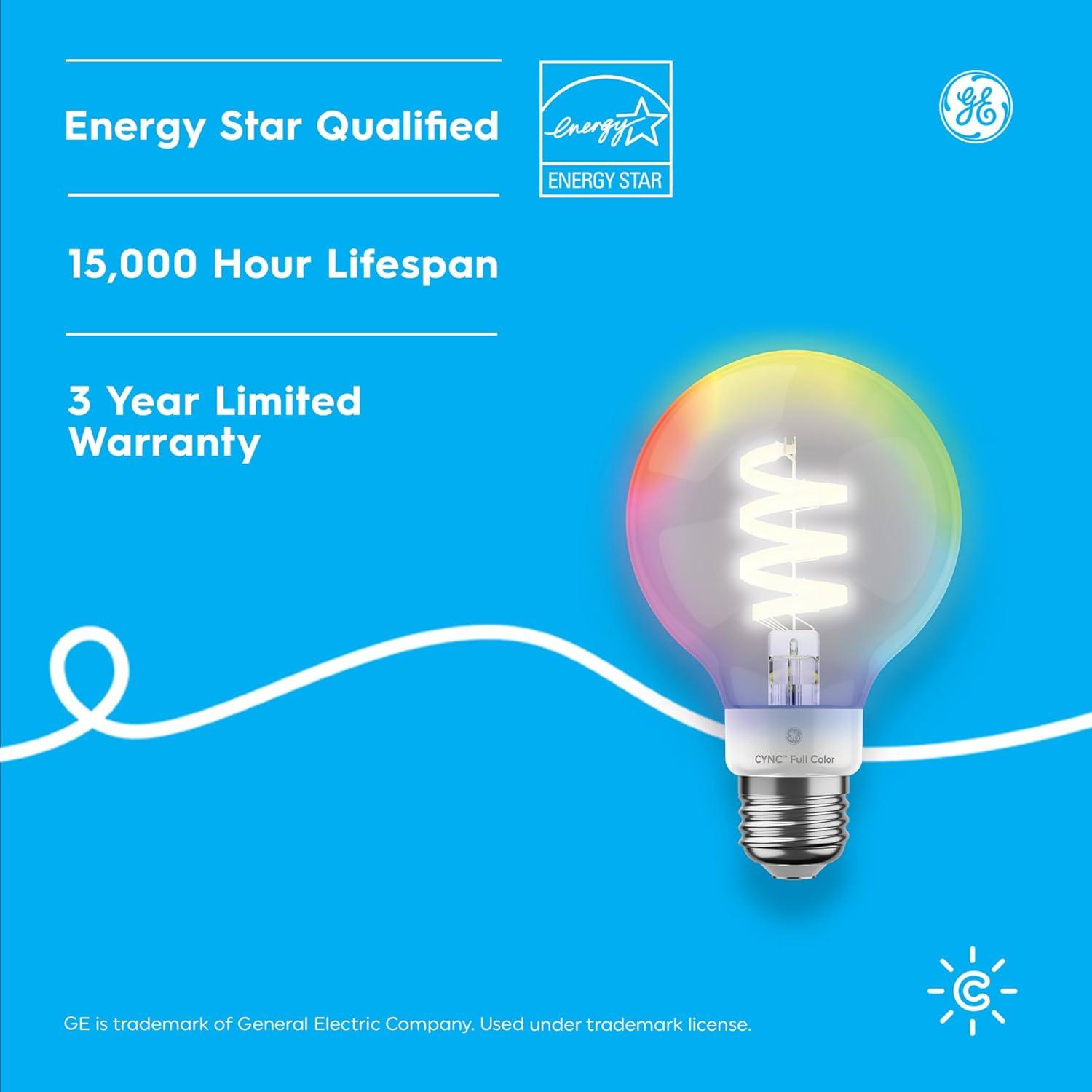 GE CYNC Smart LED Light Bulbs, G25 Globe Bulb, Room Décor Aesthetic, Color Changing Light Bulbs, 60W Equivalent, Works with Amazon Alexa and Google Home (2 Pack)