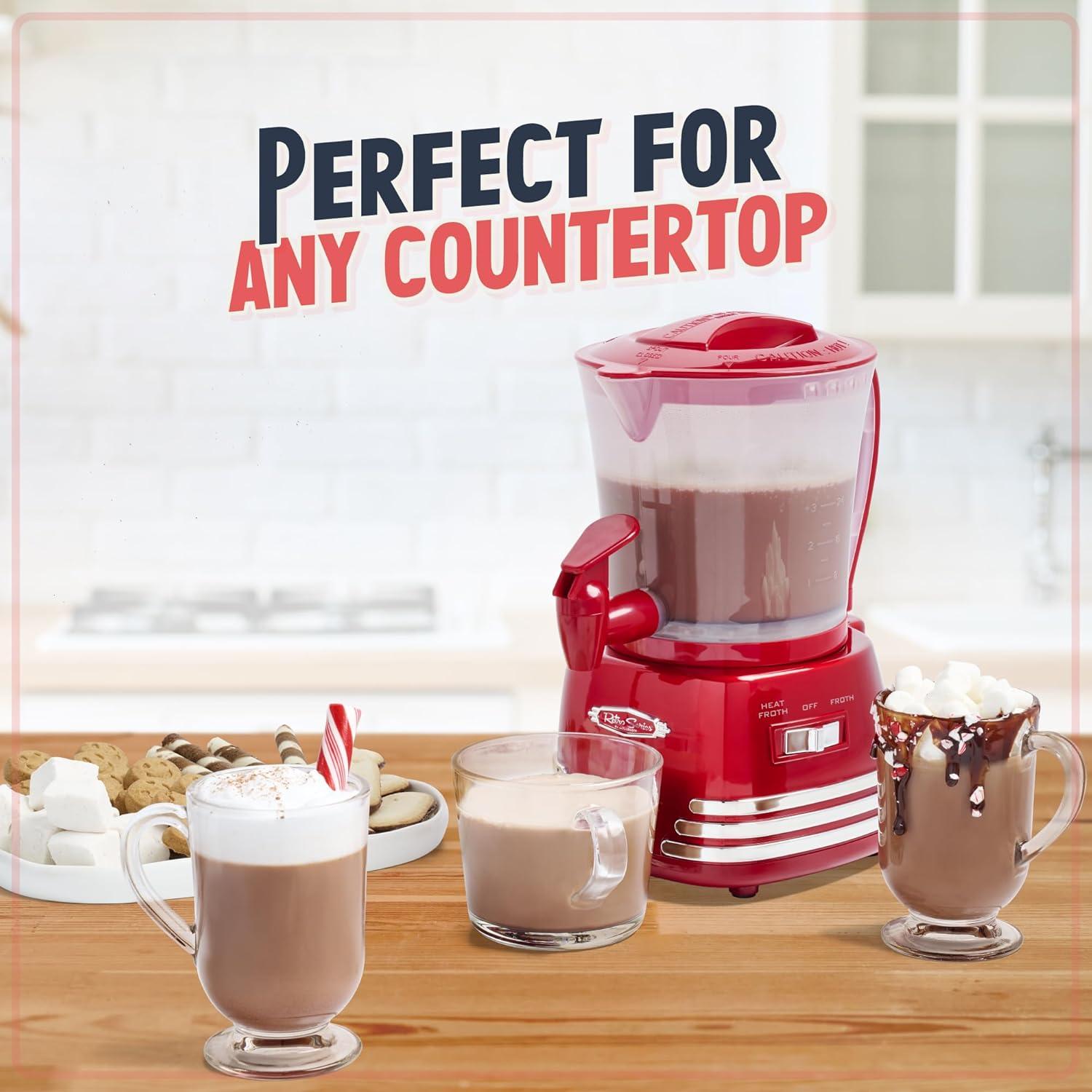Nostalgia Retro 32-Ounce Hot Chocolate, Milk Frother, Cappuccino, Mocha, Latte Maker and Dispenser