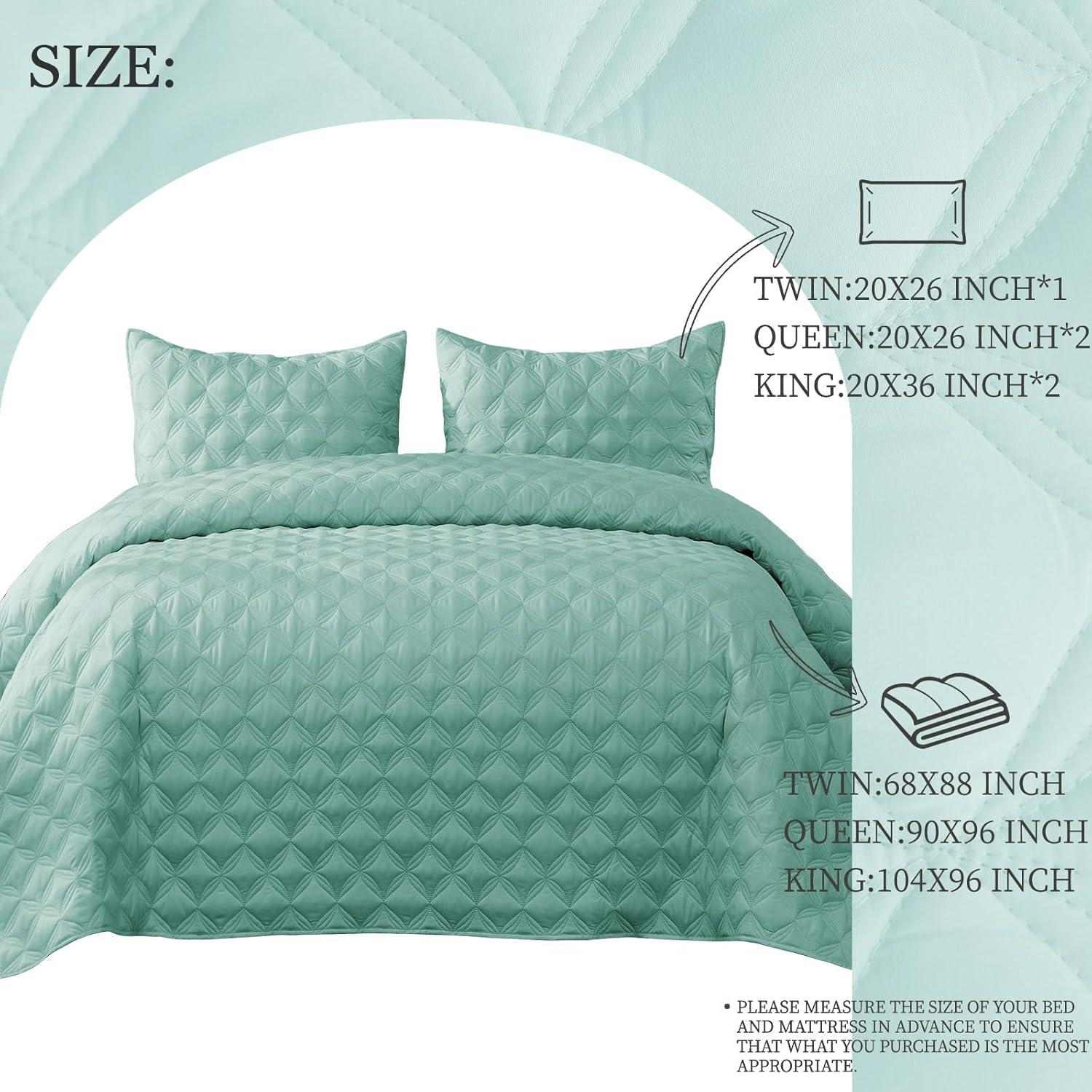 Bedspreads Bedding Coverlets Teal Green - 3 Piece - Full - Queen