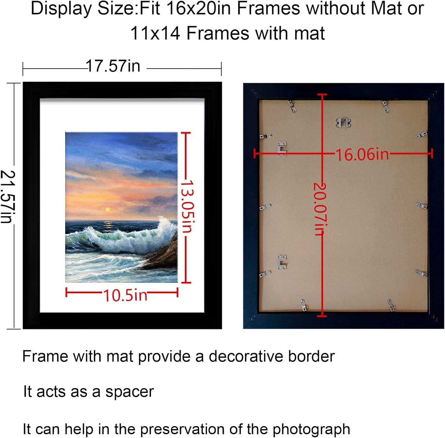 Classic Black 16x20 Wall Picture Frames with Mat Set of 2