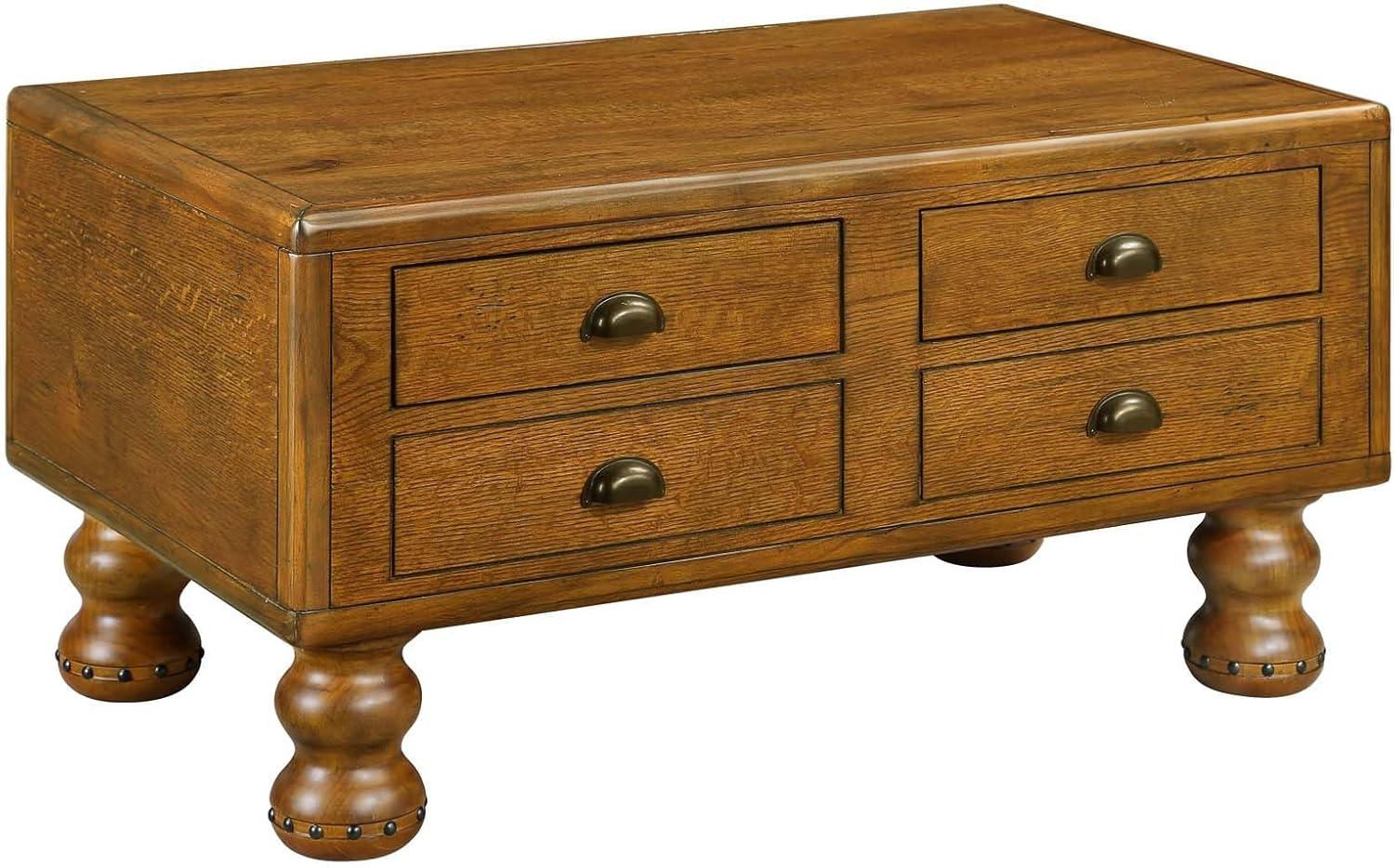 LKTART Wood Coffee Table with Storage Drawers, Vintage Rectangular Coffee Table for Living Room, Distressed Center Table with Rivet Decoration Legs(Rustic Brown, 40 inch)