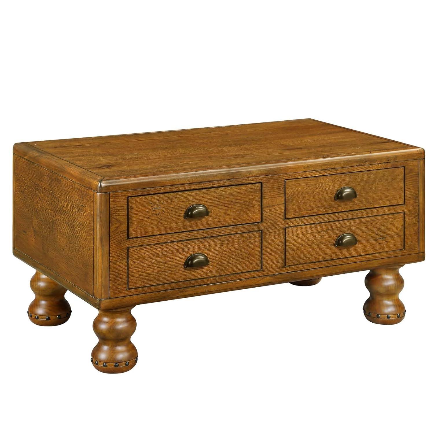 LKTART Wood Coffee Table with Storage Drawers, Vintage Rectangular Coffee Table for Living Room, Distressed Center Table with Rivet Decoration Legs(Rustic Brown, 40 inch)