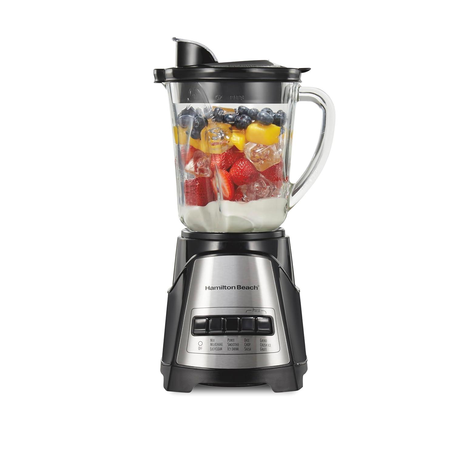 Hamilton Beach Power Elite Multi-Function Blender with Mess Free 40 oz. Glass Jar, 700 Watts, Black, 58148A