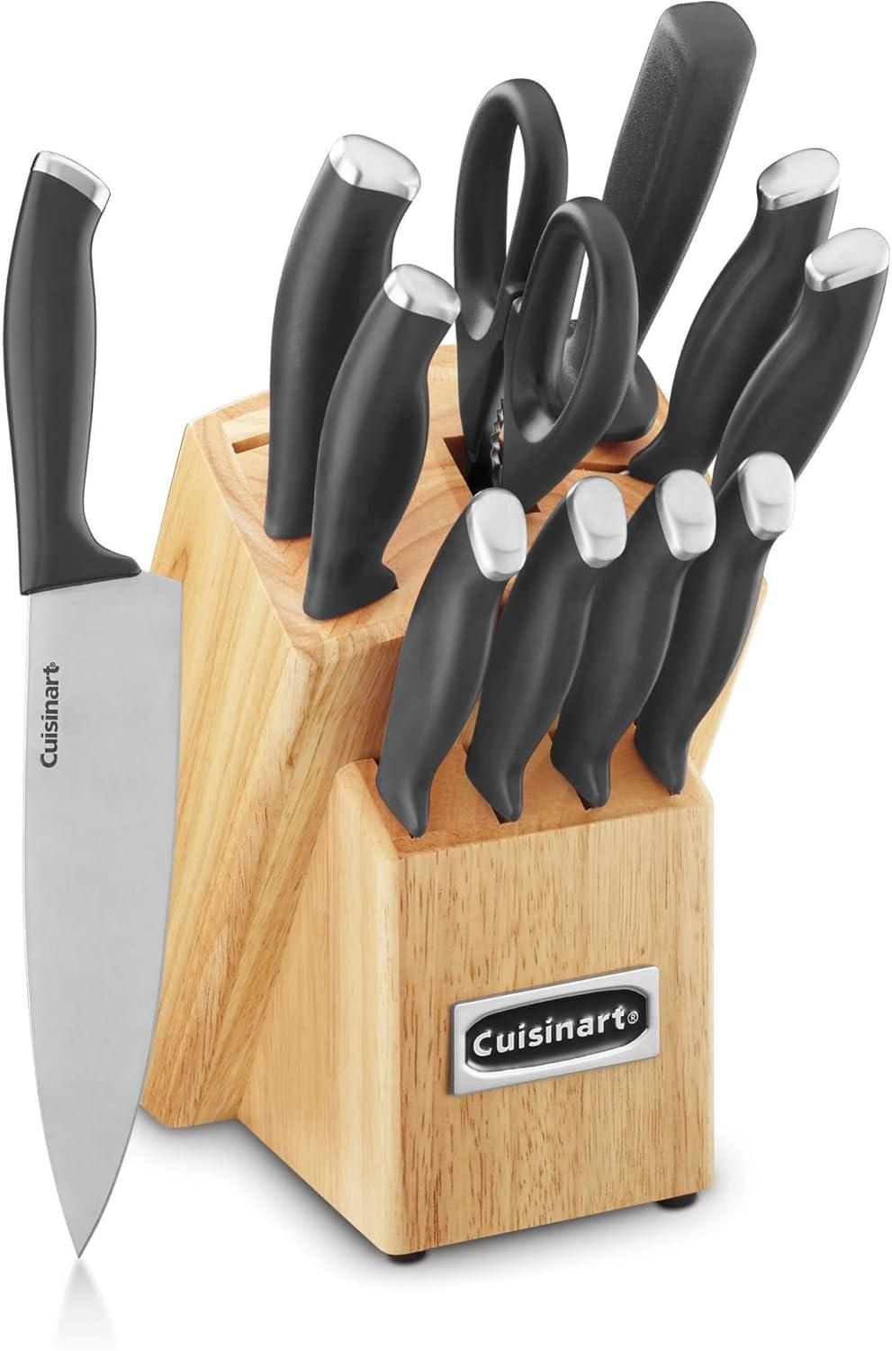 Black 12-Piece Stainless Steel Knife Set with Block